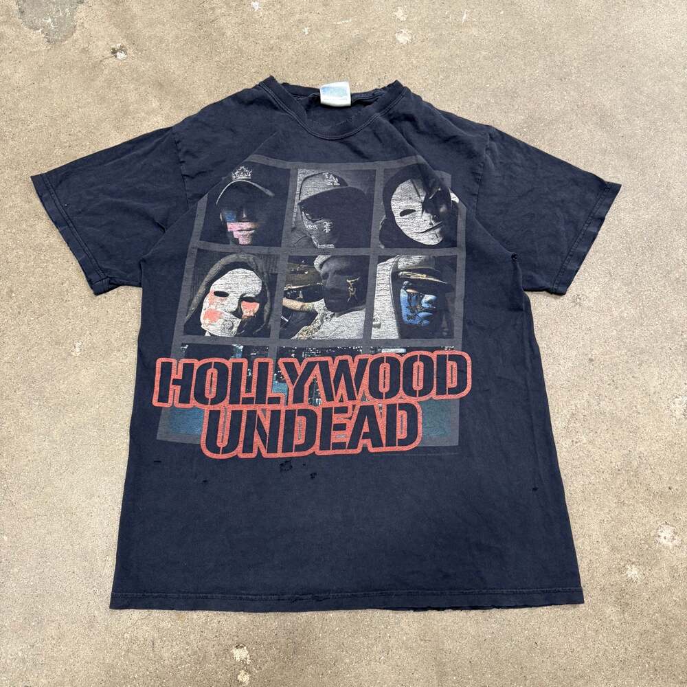 Vintage 00s Hollywood Undead Rock Band Grunge Black T Shirt Medium